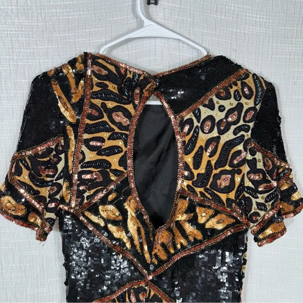 Vintage‎ Sequin Animal Pattern Dress Size small with Leopard Cheetah 80’s - Picture 8 of 14